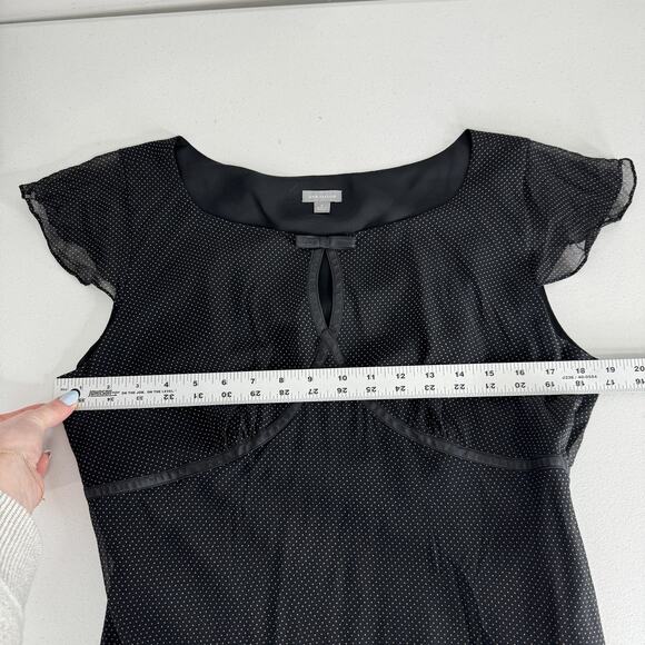 Vintage Ann Taylor Dress Womens 12 Black Silk Polka Dot Midi Fairy Whimsigoth - Picture 12 of 16
